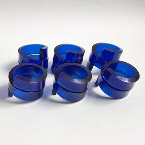 Postmodern Blue Transparent Lucite Plastic Double Twist Spiral Napkin Rings 6pcs